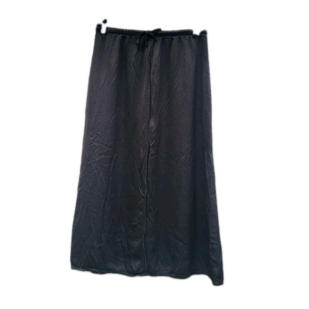 Womens Black Satin Midi Slip Skirt Sz M A-Line Minimalist Old Money Goth